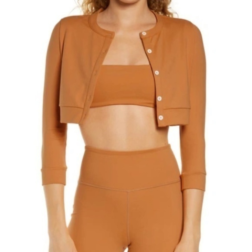 WEWOREWHAT 
Cropped Crewneck Cardigan In Gold